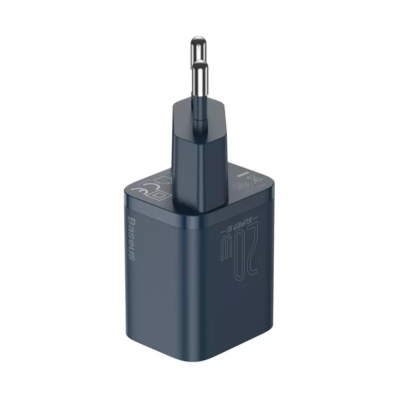 Baseus Super Si Power įkroviklis su USB-C į Lightning kabeliu 20W Mėlynas