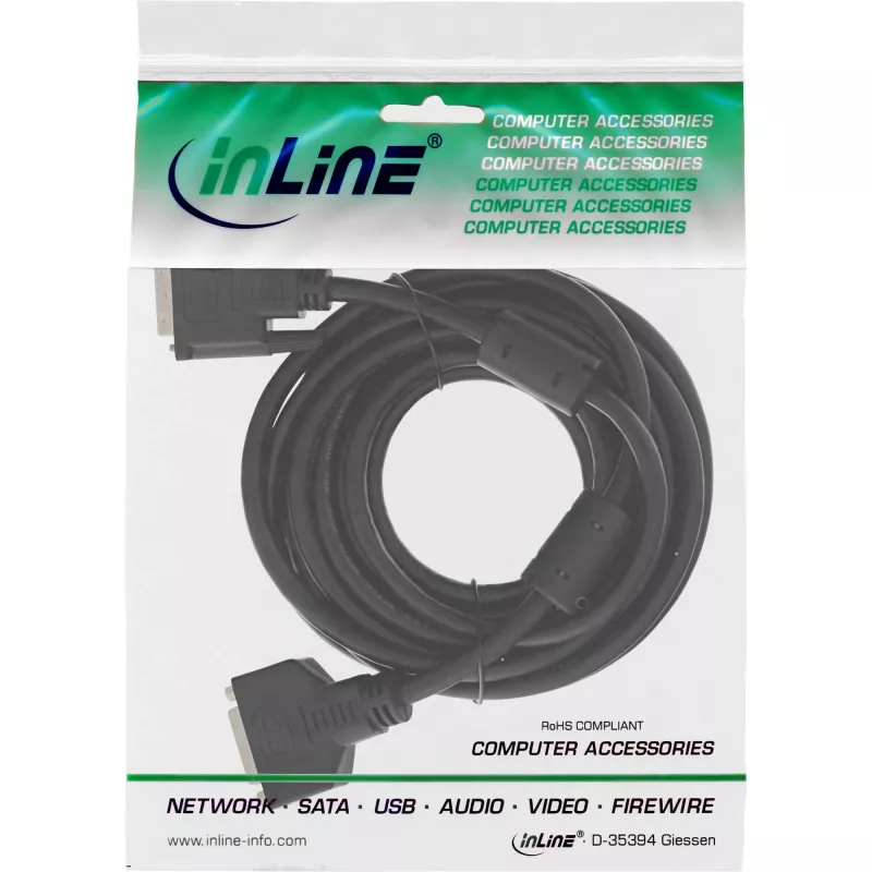InLine DVI-D kabelis 24+1 M/F, Dual Link, 2 ferito žiedai, 3 m