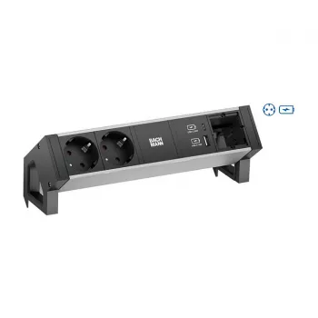 BACHMANN DESK2 ALU BLACK 2xSchutzkt.USB, USB įkroviklis 22W A&C 0,2m GST18