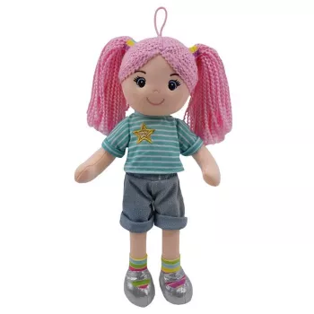 Minkšta skudurinė lėlė TULILO Kaja, 35 cm, audeklinis kūnas, siūti bruožai