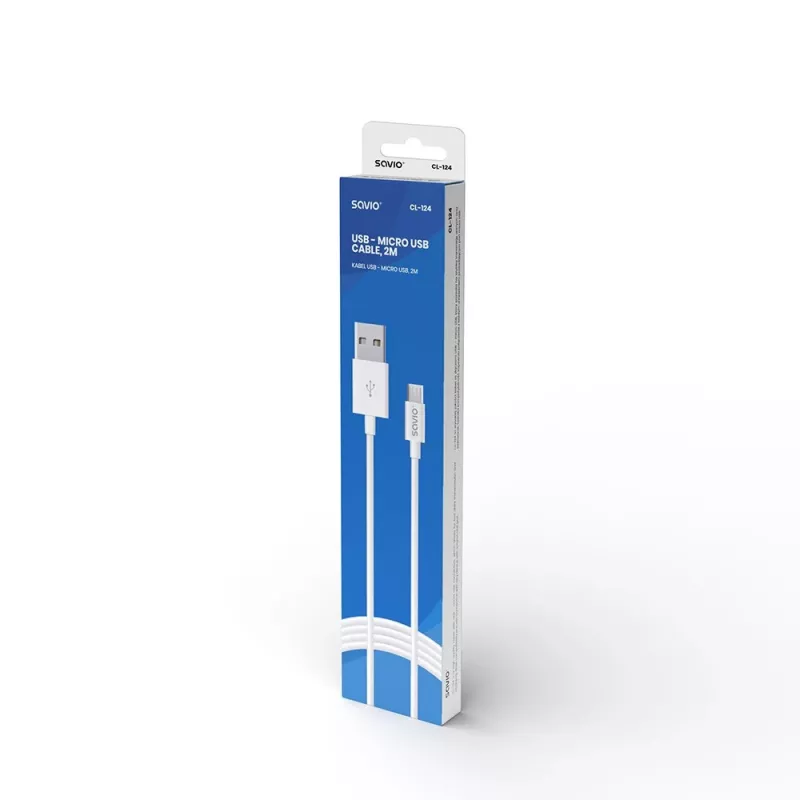 USB kabelis SAVIO CL-124 USB 2.0, USB A į Micro-USB B, 2 m, baltas