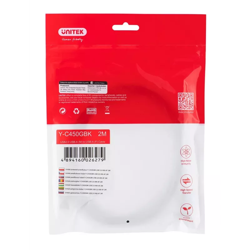 UNITEK Y-C450GBK USB laidas 2 m USB 2.0 USB A Juodas