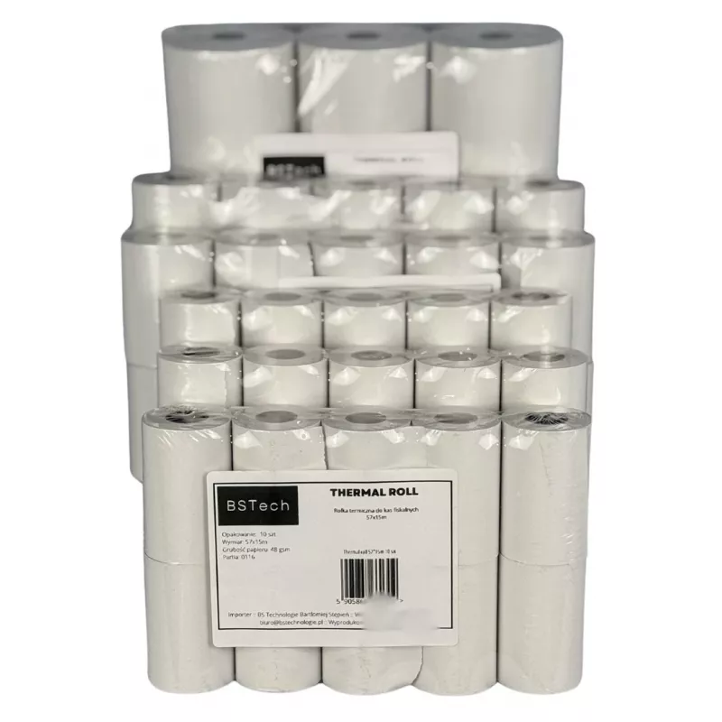 BSTech termo popieriaus ritinėlis kasos aparatams fiskaliniams 57x15m 10 vnt.