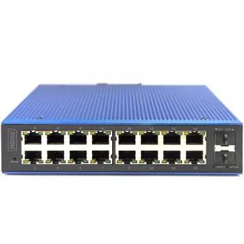DIGITUS DN-651158 Pramoninis L2 valdomas Gigabit Ethernet jungiklis 16x RJ-45 + 2x SFP, 12–48 V nuolatinė srovė, 8000 MAC