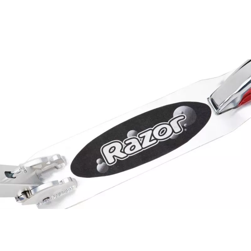 Paspirtukas Razor A5 Lux – aliuminis, 20 cm poliuretano ratai, sulankstomas, reguliuojamo aukščio, maks. apkrova 100 kg, juodas