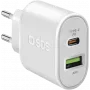 SBS - Maitinimo šaltinis - 20 W - 3 A - Greitas įkrovimas, PD - 2 išėjimo prievadai (USB, 24 kontaktų USB-C) - Baltas - Europa (TETRPD20W)