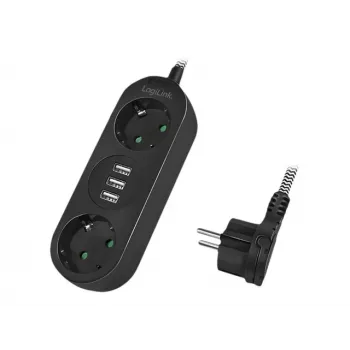 Prailginimo laidas LogiLink LPS262U 1,5 m 2 AC lizdai vidaus juodas