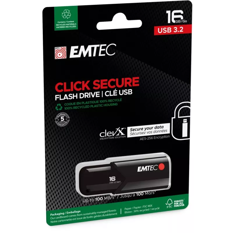 USB atmintukas Emtec B120 Click Secure 16 GB USB Type-A 3.2 Gen 2 juodas