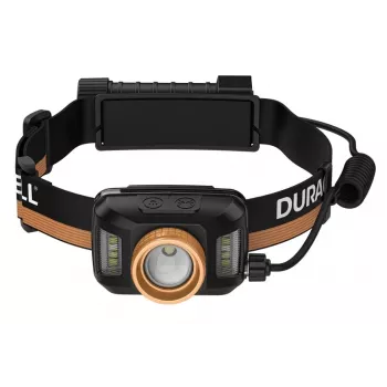 Priekinė lemputė Duracell DH1500R – juoda/oranžinė, įkraunama, laisvų rankų apšvietimas