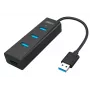 UNITEK Y-3089 USB 3.2 Gen 1 Type-A išplėtimo šakotuvas, 4 prievadai, 5000 Mbit/s, juodas