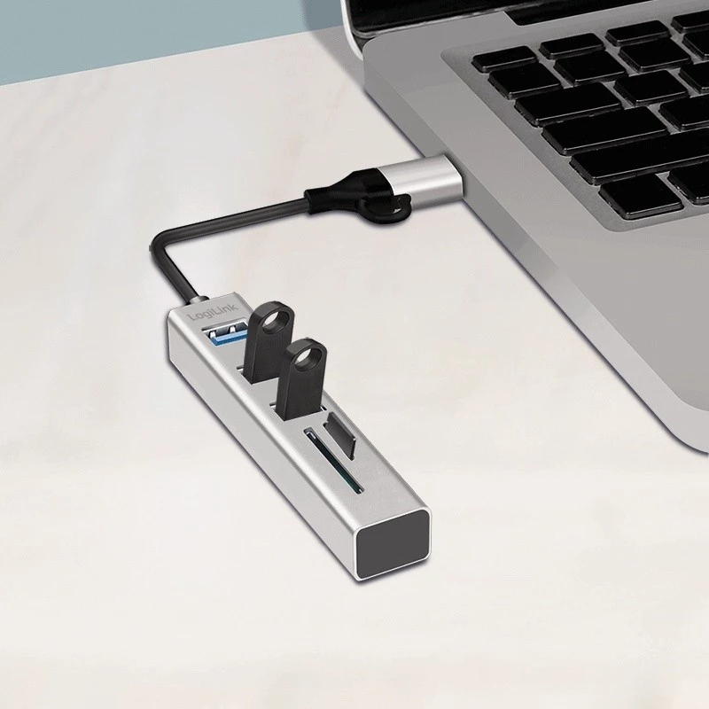 USB 3.0 šakotuvas su USB-A ir USB-C jungtimis, SD/microSD lizdu, 2in1