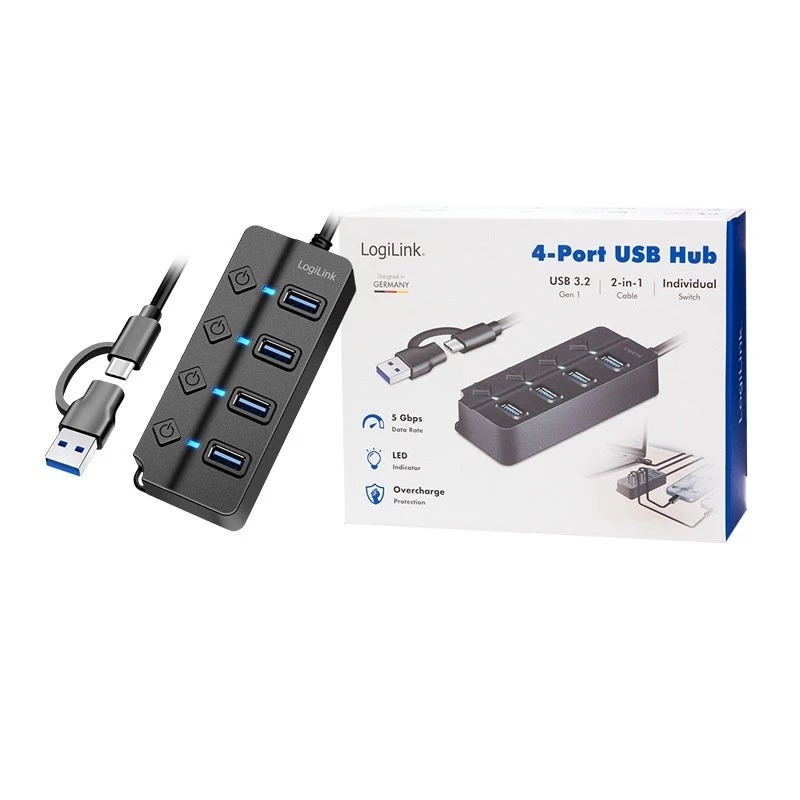 USB 3.2 Gen1 HUB, 4xUSB-A su atskirais jungikliais