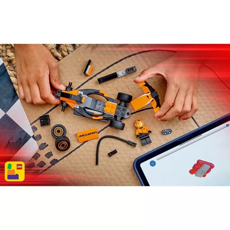 LEGO City F1 Racer McLaren lenktyninis automobilis 60442 – statybos rinkinys, 86 dalys, 1 minifigūrėlė, nuo 6 metų