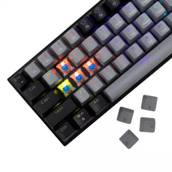 Mechaninė žaidimų klaviatūra White Shark Wakizashi GK-002721V2 – pilkai juodas rėmas, US išdėstymas, mėlyni jungikliai