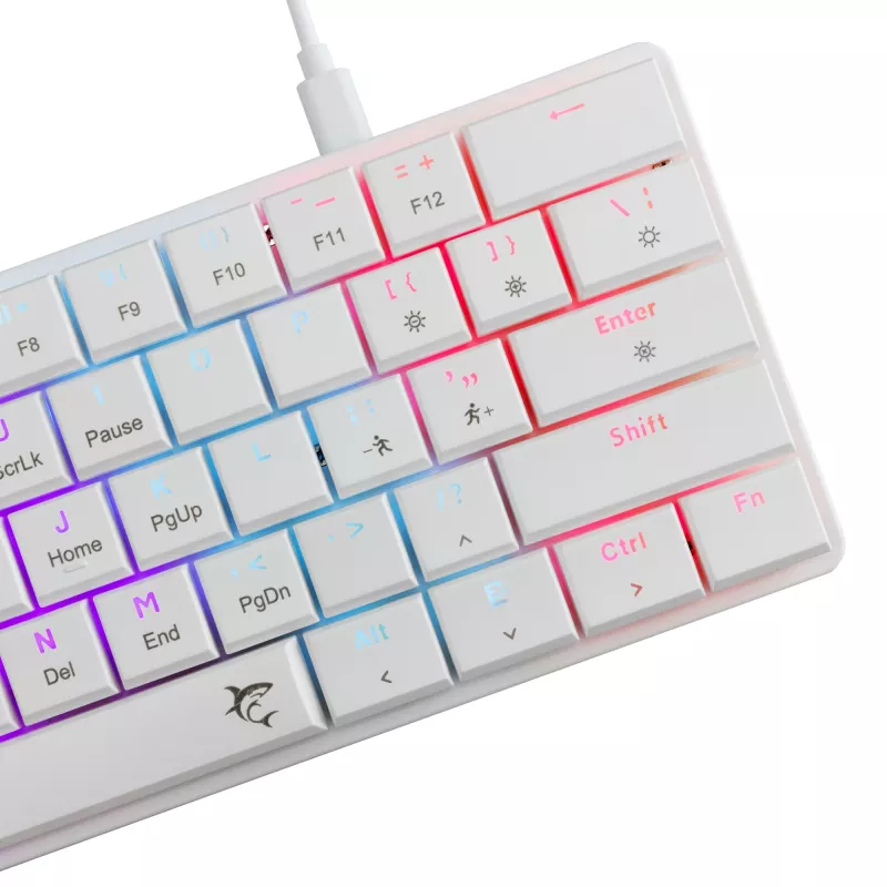 Mechaninė klaviatūra White Shark Nagamaki GK-006211 — kompaktiškas išdėstymas, Red mechaniniai jungikliai, baltas korpusas