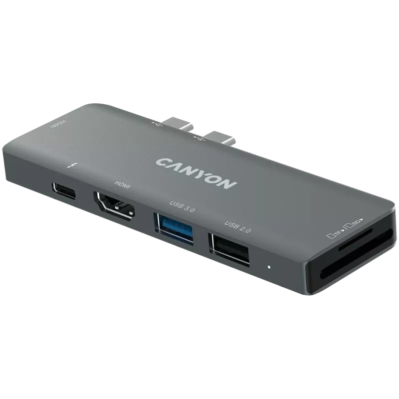 Canyon DS-5 USB 2.0 Type-C pilkos spalvos SD kortelių skaitytuvas 60 Hz