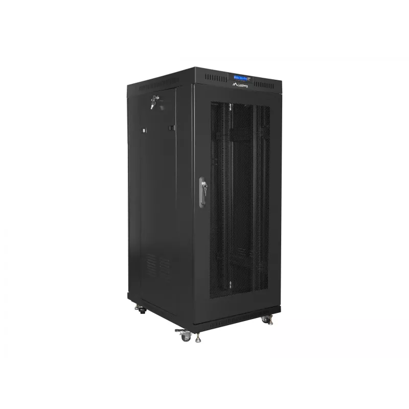 Stacionarus 19 inch serverio spintos rėmas 27U 600x800 mm juodas su perforuotomis durimis ir LCD ekranu (plokščia pakuotė)