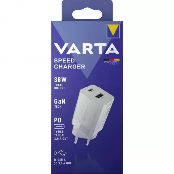 Varta Speed Charger 38 W GaN USB-C PD 20 W + USB-A 18 W įkroviklis, baltas