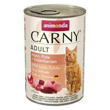 ANIMONDA Carny Adult vištiena, kalakutiena, anties širdelės - šlapias kačių ėdalas - 400 g