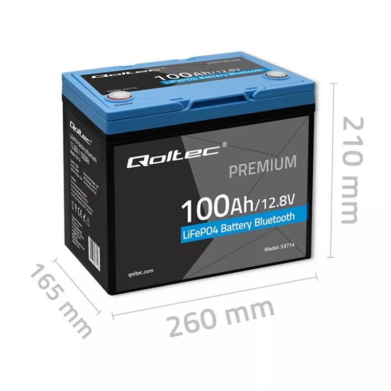 LiFePO4 baterija QOLTEC 12.8V 100Ah su Bluetooth – 12,8 V 100 Ah