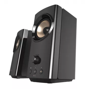 Kolonėlės CREATIVE T60 2.0 kompaktiniai Hi-Fi staliniai garsiakalbiai su aiškiu dialogu ir erdviniu garsu Sound Blaster, SmartComms Kit, USB-C garso ir mikrofono bei ausinių prievadais B