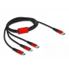 USB įkrovimo kabelis DeLOCK 3 in 1 USB Type-C – Lightning / Micro USB / USB Type-C 1 m juodas raudonas