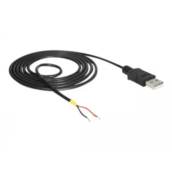 Delock laidas USB2.0 Type-A kištukas > 2 atviri laidų galai - 1,5 m - juodas (85664)