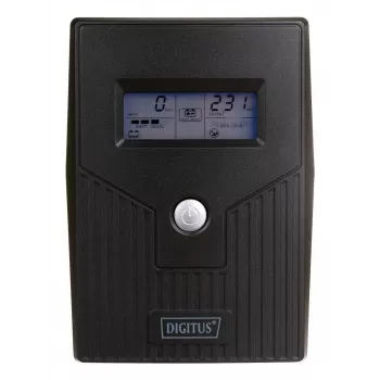 DIGITUS DN-170064-LCD Linijinis interaktyvus UPS, 800VA/480W, 12V/9Ah baterija, 2x CEE 7/7 lizdai, RJ-11, LCD