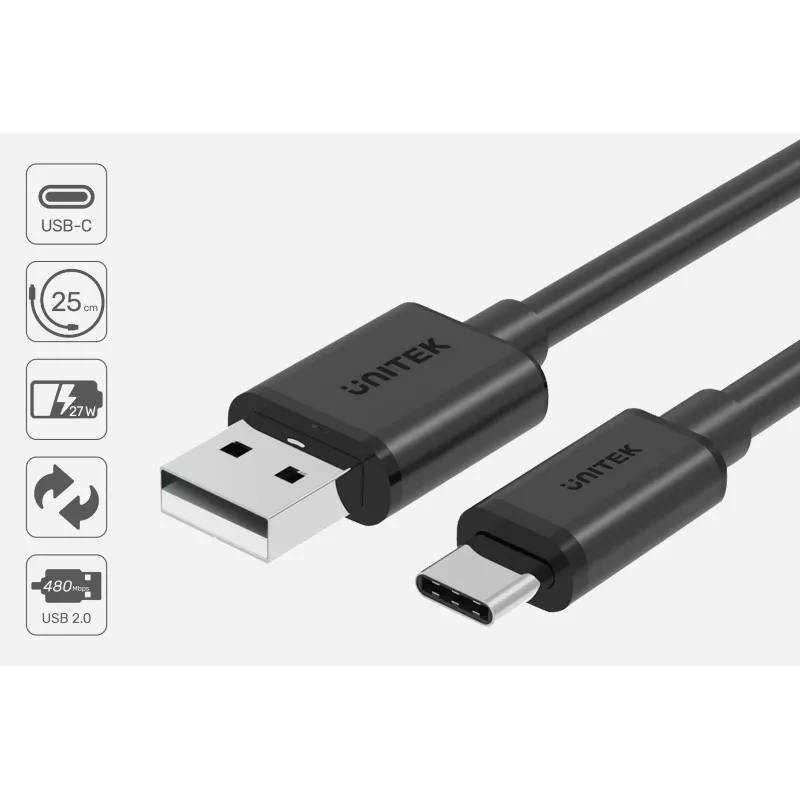 USB-C į USB-A duomenų ir įkrovimo laidas Unitek C14067BK 1,5 m, juodas, USB-C (vyriškas) į USB-A (vyriškas)
