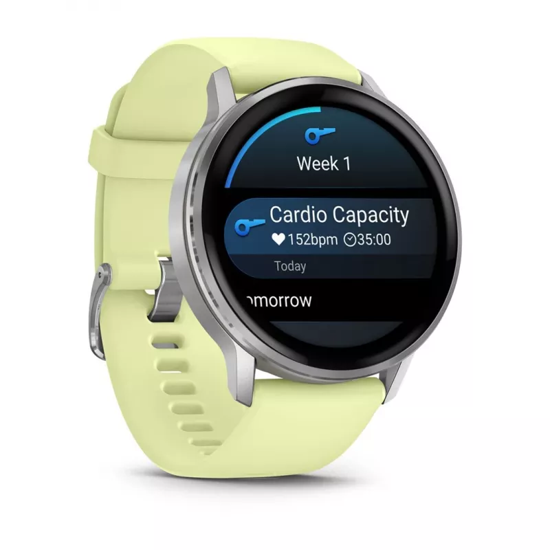 Garmin Venu 010-03014-02 išmanusis laikrodis / sportinis laikrodis 3,56 cm (1,4 inch) AMOLED 45 mm Skaitmeninis 454 x 454 pikseliai Liečiamas ekranas Sidabrinis Wi-Fi GPS (palydovas)