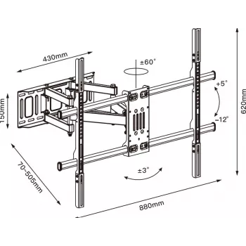 TV laikiklis TB TB-854 iki 100 colių, max 65 kg, VESA 800×600