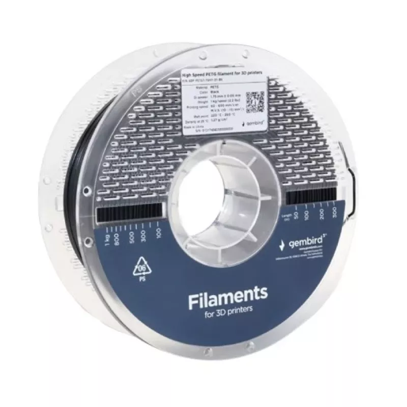 3D spausdinimo filamentas Gembird PETG 1.75 mm Juoda 1 kg