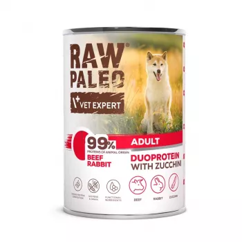 Šlapias šunų ėdalas VETEXPERT RAW PALEO Duoprotein Jautiena ir Triušis Suaugusiems 400 g, be grūdų, 82,1 % drėgmės