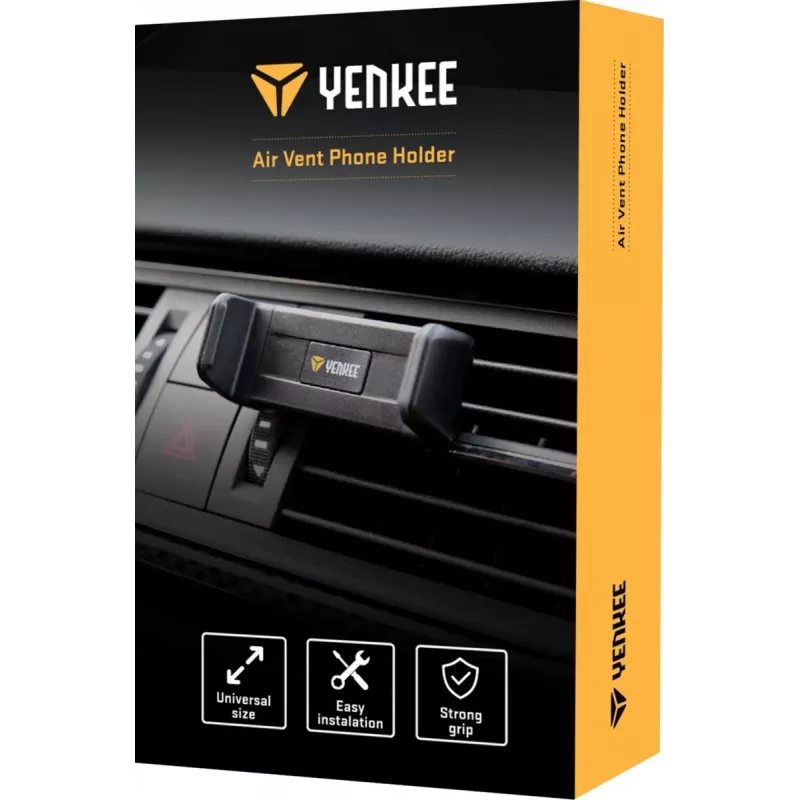 Automobilinis laikiklis telefonui YENKEE YSM 201BK – tvirtinimas prie ventiliacijos angos, reguliuojamas kampas, juodos spalvos, tinka iki 6,5 colio ekranams (50–85 mm)