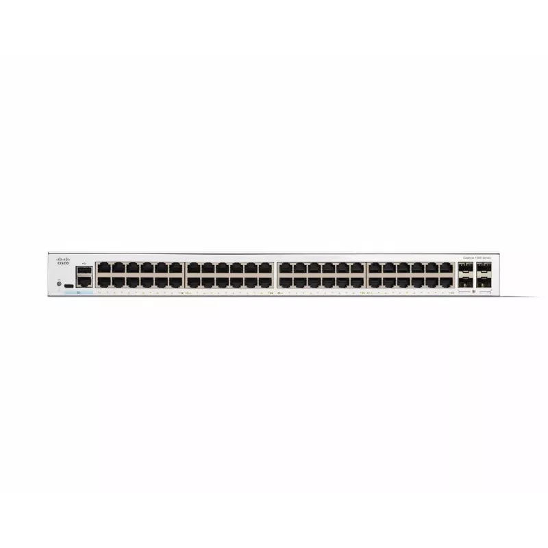Valdomas jungiklis Cisco Catalyst 1300-48T-4G, 48 prievadų GE, 4x1GE SFP, ribota viso naudojimo laiko apsauga (C1300-48T-4G)