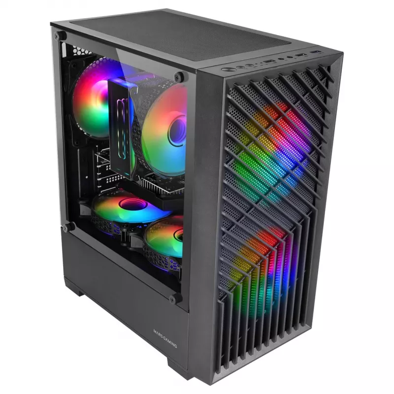 PC korpusas TACENS Mars Gaming MC-VORTEX Mini Tower Mini-ITX/Micro-ATX grūdintas stiklas juodas, 3x120 mm, 27,3 cm GPU, 162 mm aušintuvas