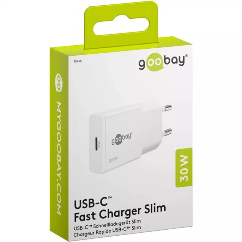 USB-C PD GaN greitasis įkroviklis plonas (30 W) (Baltas)