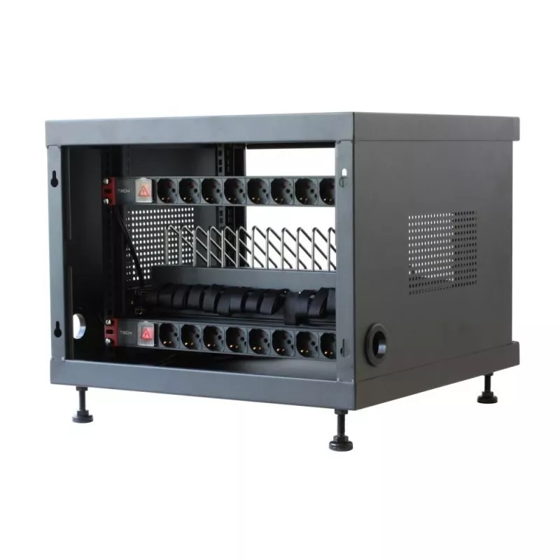 Stovo lentyna TECHLY 367652 kabelių tvarkyklė su 3M lipnia juosta, plieninė, 550×550×410 mm, juoda