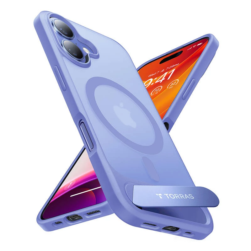 Apsauginis dėklas telefonui Torras Pstand Series iPhone 16 — Mėlyna, plonas su integruotu stoveliu