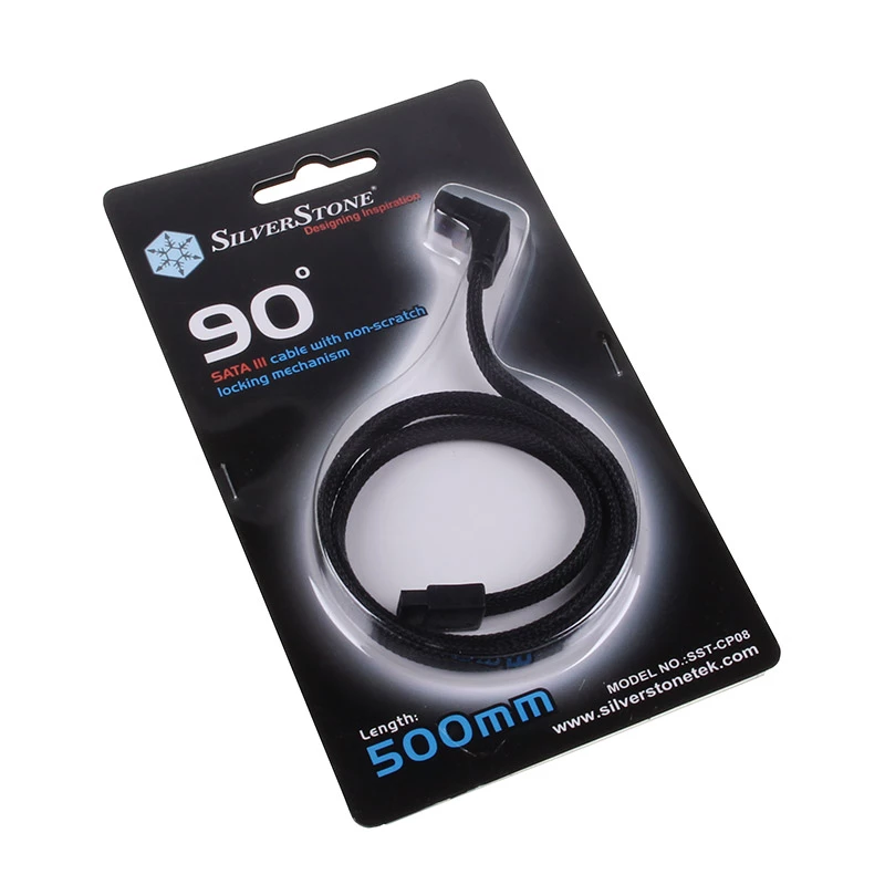 SilverStone SATA III kabelis 50 cm kampuotas / tiesus – juodas pintas