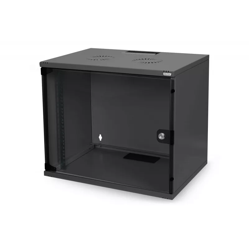 7HE sieninis montažinis stovas 370x540x400 mm su stiklo durimis, juodas