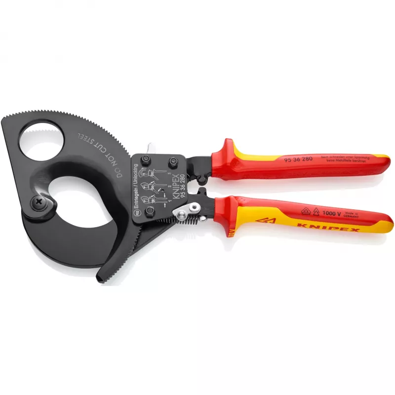 Kabelių pjaustytuvas KNIPEX 95 36 280, varinių ir aliumininių kabelių kirpimo replės, VDE testuotas
