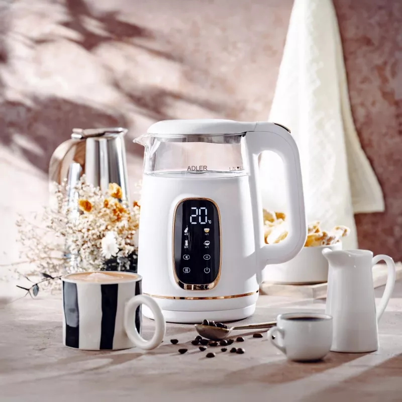 Elektrinis virdulys Adler AD 1305WG – 1,7 l, 2200 W, stiklas/plastikas, baltas/auksinis/permatomas