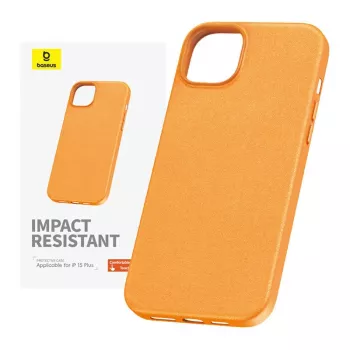 Dėklas iPhone 15 Plus Baseus Fauxther Series (Oranžinis)
