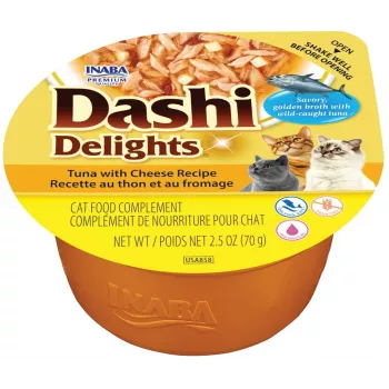 INABA Dashi Delights tuno su sūriu receptūros konservuotas pašaras katėms 70 g