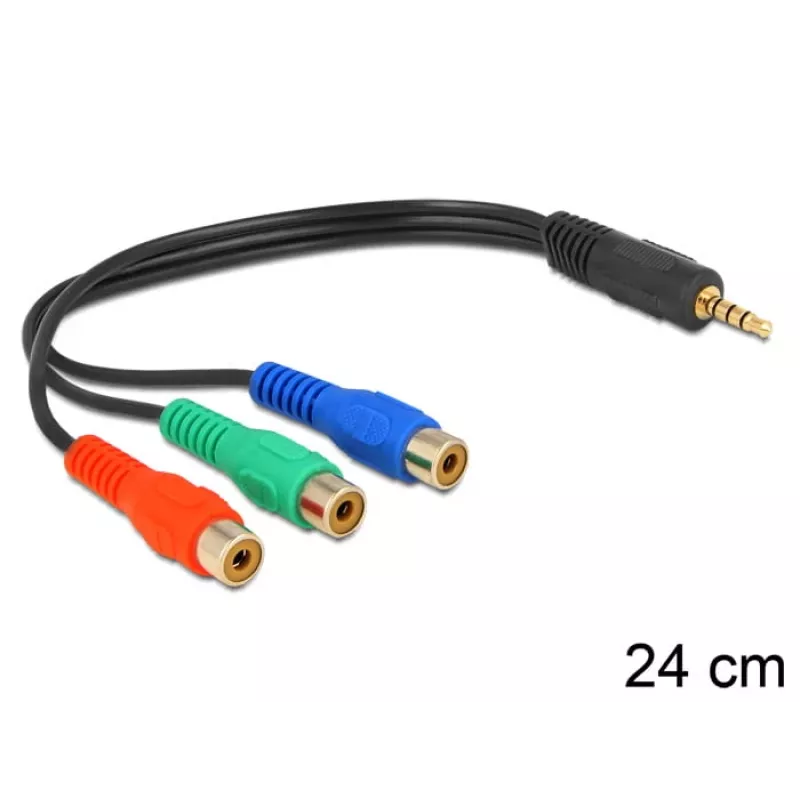 Garso kabelis DeLOCK 62499 0,24 m 3,5 mm į 3 x RCA juodas