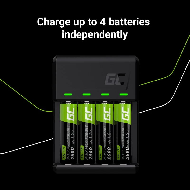 Green Cell GC VitalCharger įkroviklis su 4× AA 2000 mAh NiMH baterijomis