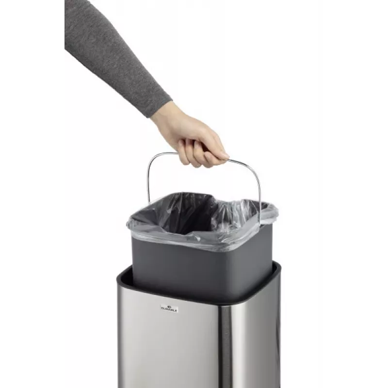 Durable TOUCH 12L stačiakampė nerūdijančio plieno šiukšliadėžė su judesio davikliu sidabrinė juoda