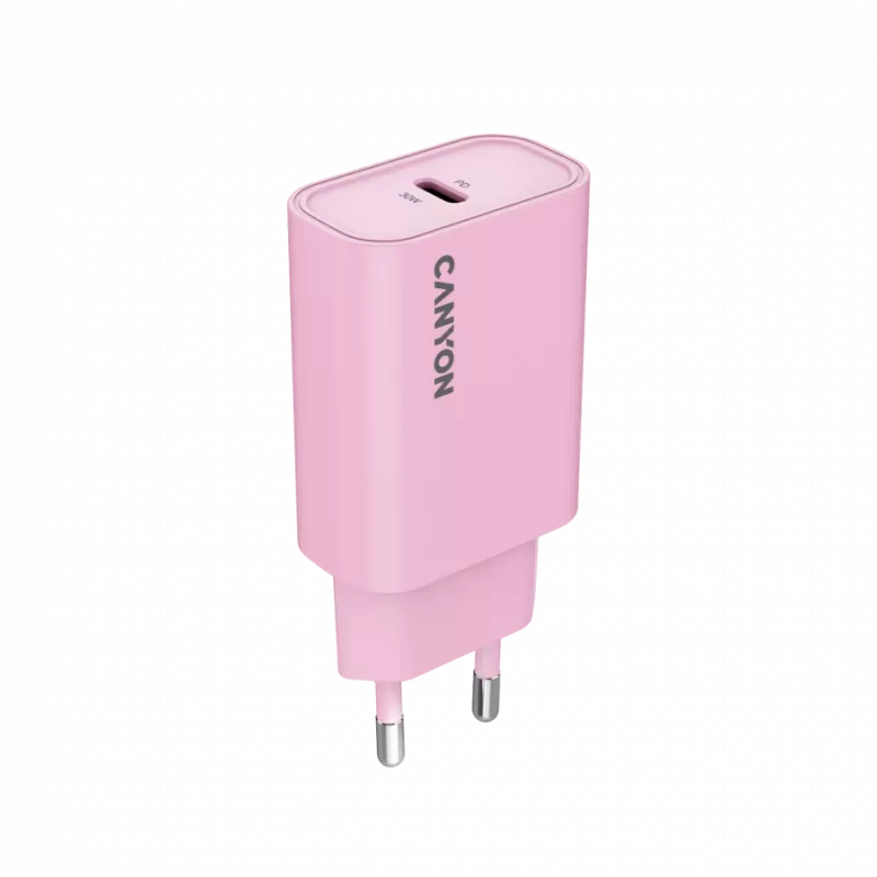 CANYON OnCharge 30CL įkroviklis 30W 1xUSB-C PD EU rožinis