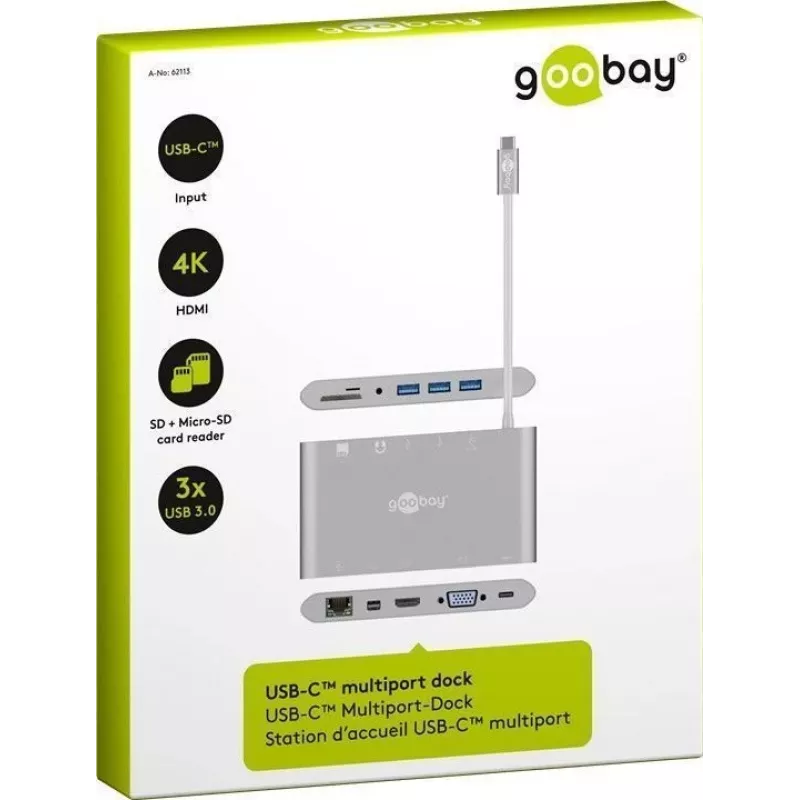 Goobay USB-C™ Multiport adapteris - Viskas viename - Aliuminis - Sidabrinis (62113)